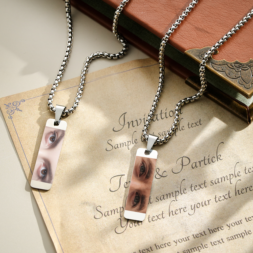 Custom Colored Eyes Photo Necklace Double Sided Personalization Jewelry Photo Eye Necklace You and Him/Her - soufeelus