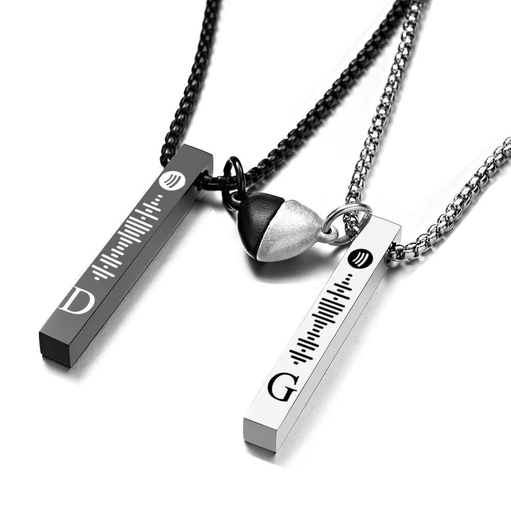 Bar Necklace with Custom Spotify Code Engraving Initial Personalized gift Unisex Necklace for Couple - soufeelus