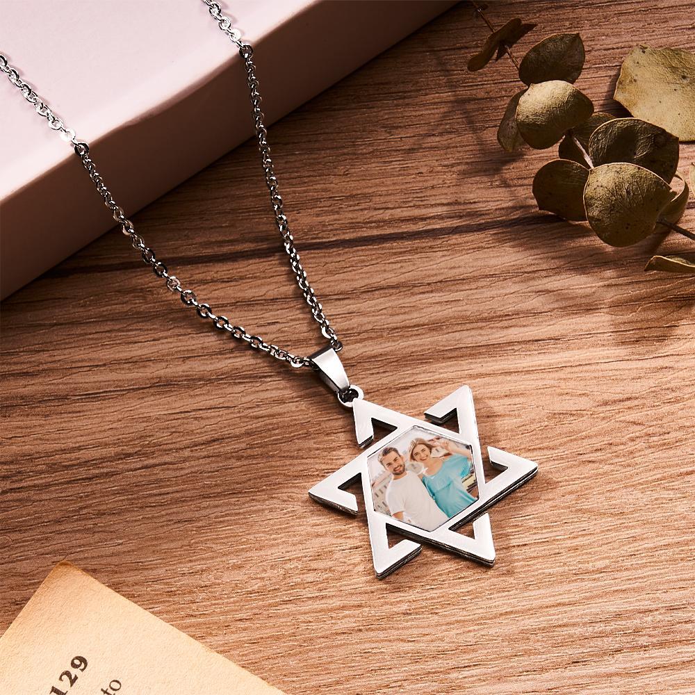 Star of David Necklaces for Women Men's Stainless Steel Jewelry Best Friend Gift Custom Necklace with Picture - soufeelus