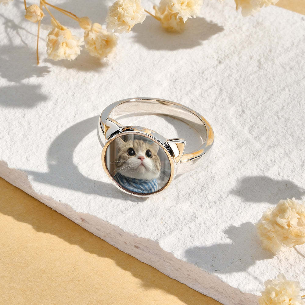 Personalized Cat Head Photo Ring Gift for Pet Lovers Custom Photo Gift - soufeelus