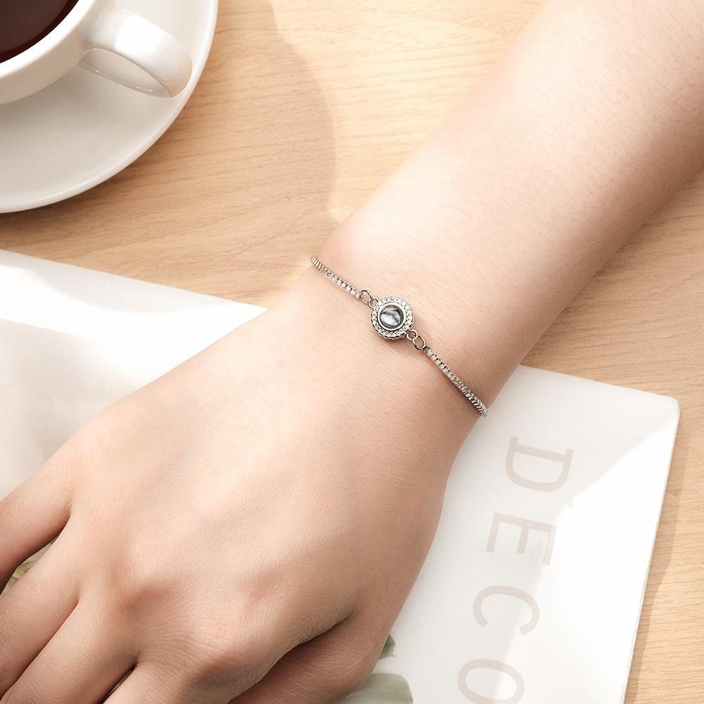 Personalized Photo Projection Bracelet Round Zircon Adjustable Bracelet Valentine's Day Gift - soufeelus