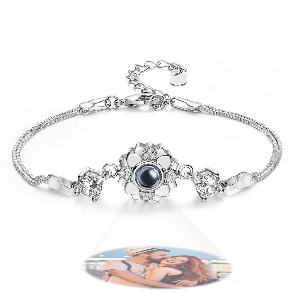 Custom Photo Projection Bracelet Flower Romantic Commemorate Gifts for Girlfriend - soufeelus