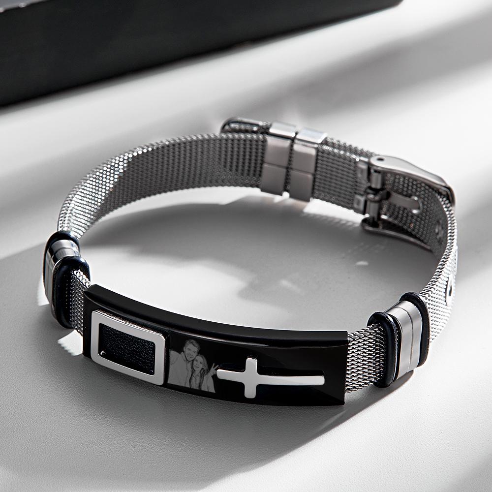 Custom Photo Bracelet Hip Hop Creative Cross Gift for Him - soufeelus
