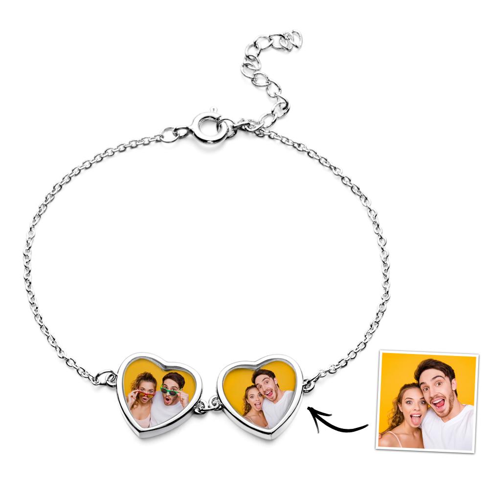 Custom Photos Bracelet Two Hearts Connection Bracelet For Couples - soufeelus