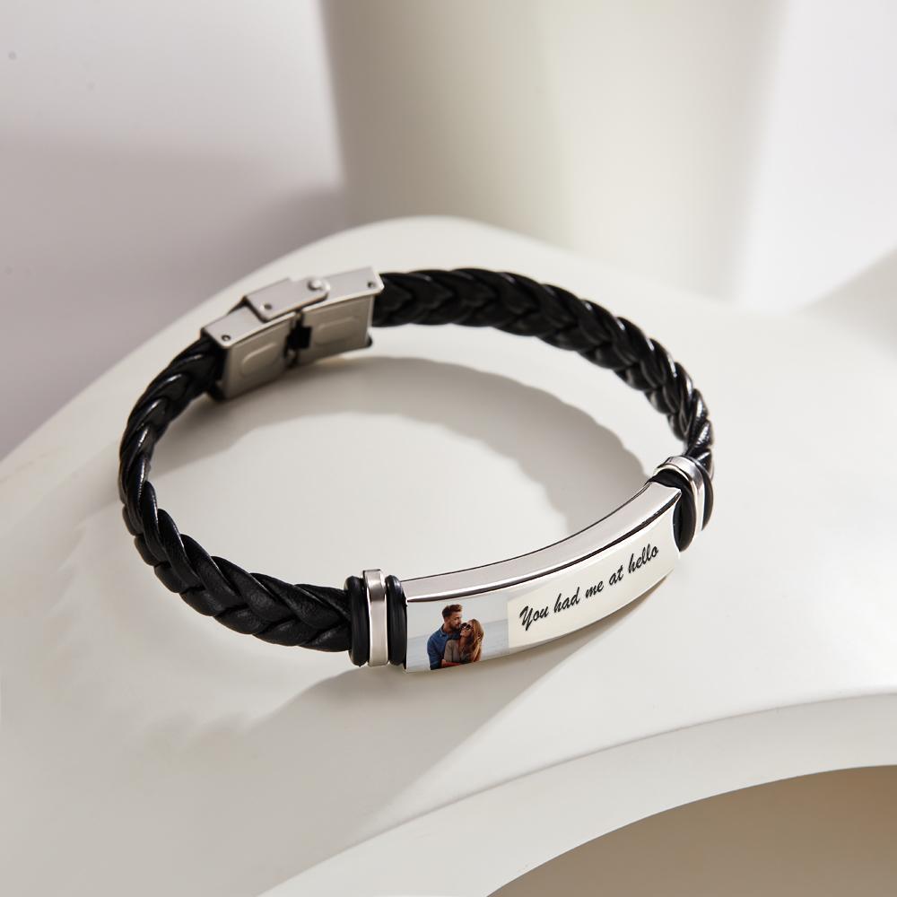 Men's Bracelet Custom Photo Engraved Leather Bracelet Best Commemorative Gift for Him - soufeelus