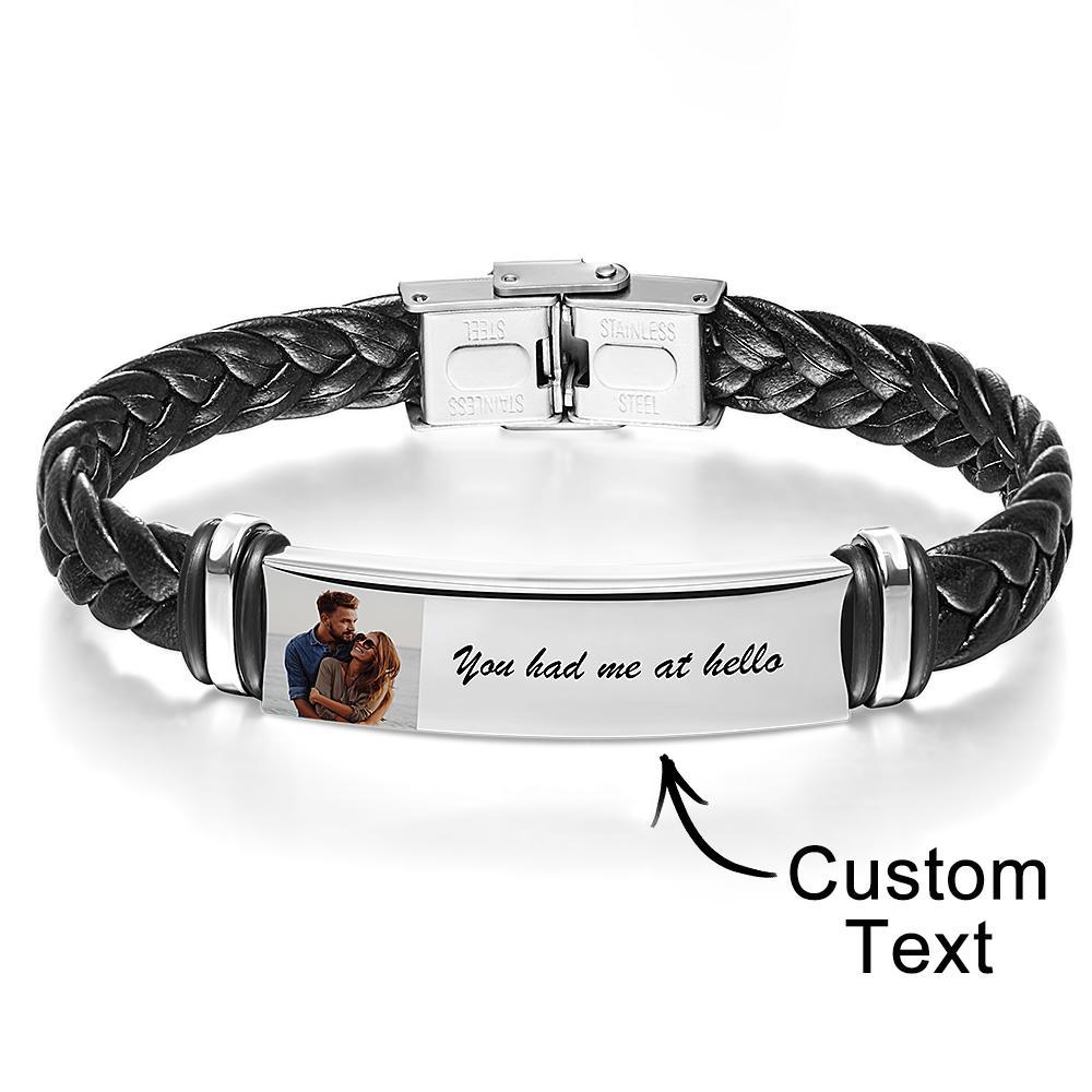 Men's Bracelet Custom Photo Engraved Leather Bracelet Best Commemorative Gift for Him - soufeelus
