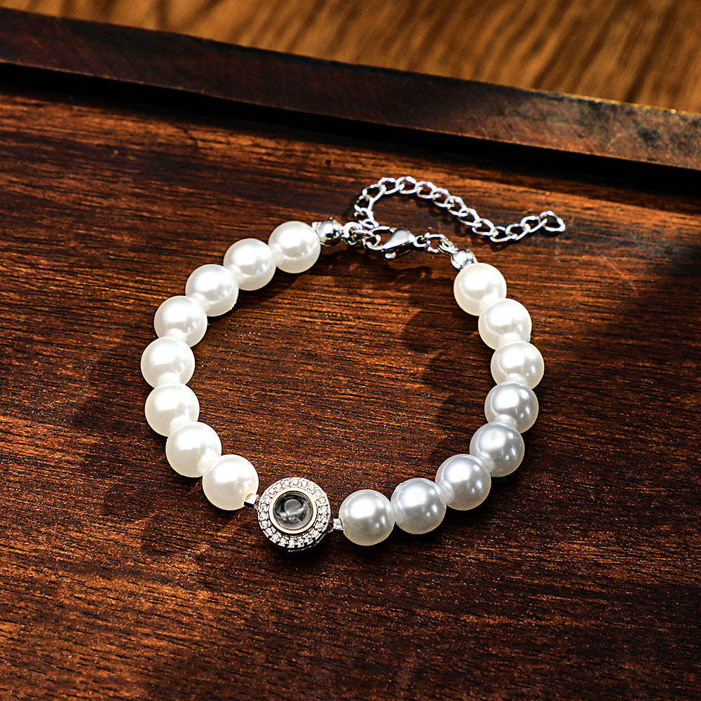 Custom Projection Diamond Beads Bracelet Pearl Chain Couple Gift - soufeelus