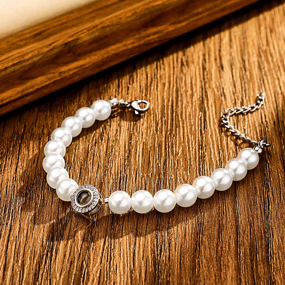 Custom Projection Diamond Beads Bracelet Pearl Chain Couple Gift - soufeelus