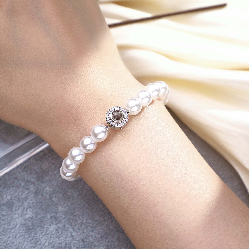 Custom Projection Diamond Beads Bracelet Pearl Chain Couple Gift - soufeelus