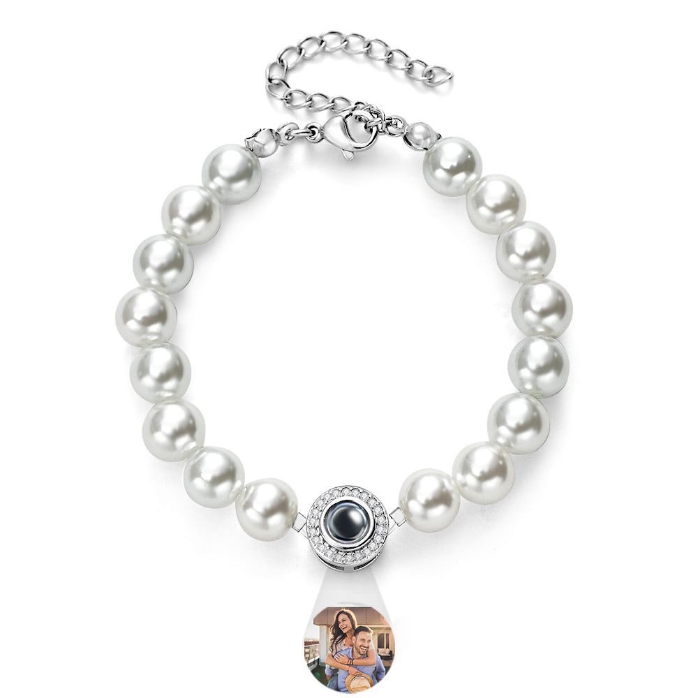 Custom Projection Diamond Beads Bracelet Pearl Chain Couple Gift - soufeelus