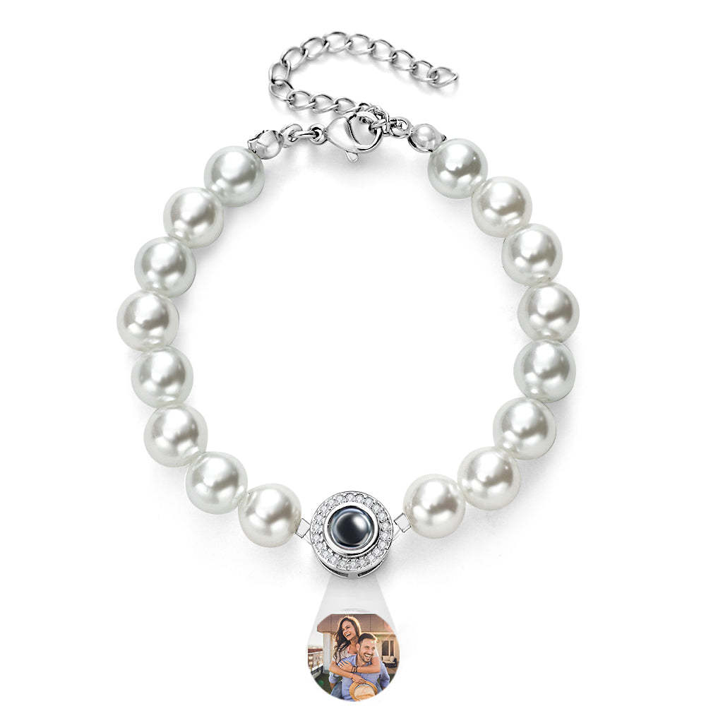 Custom Projection Diamond Beads Bracelet Pearl Chain Couple Gift