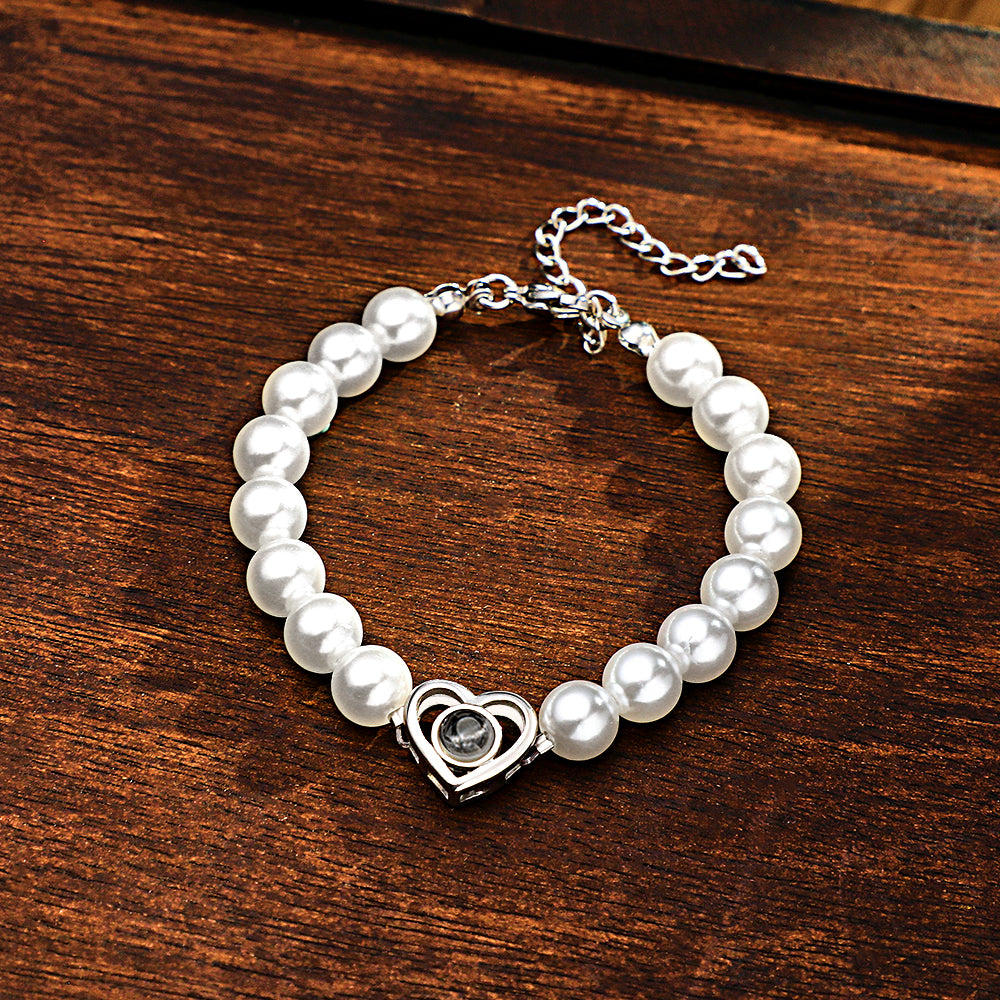 Custom Projection Pearl Chain Bracelet Heart Gift for Her - soufeelus