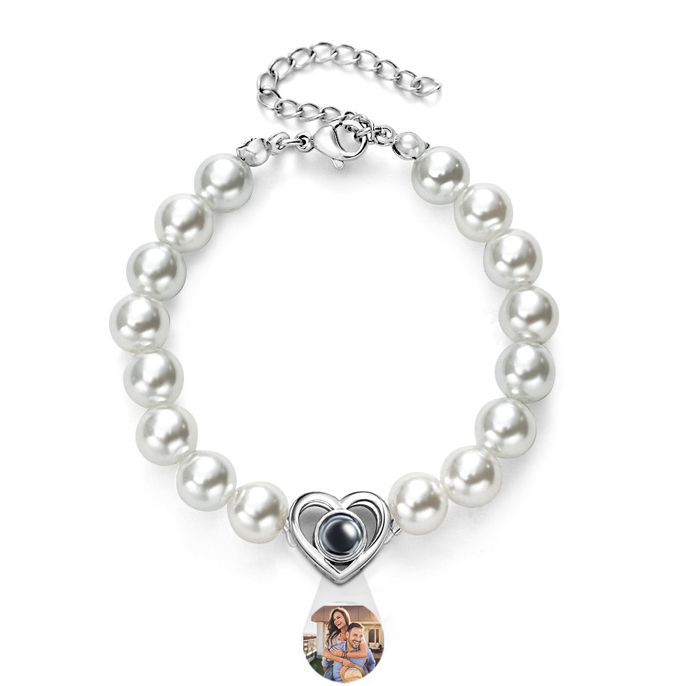 Custom Projection Pearl Chain Bracelet Heart Gift for Her - soufeelus