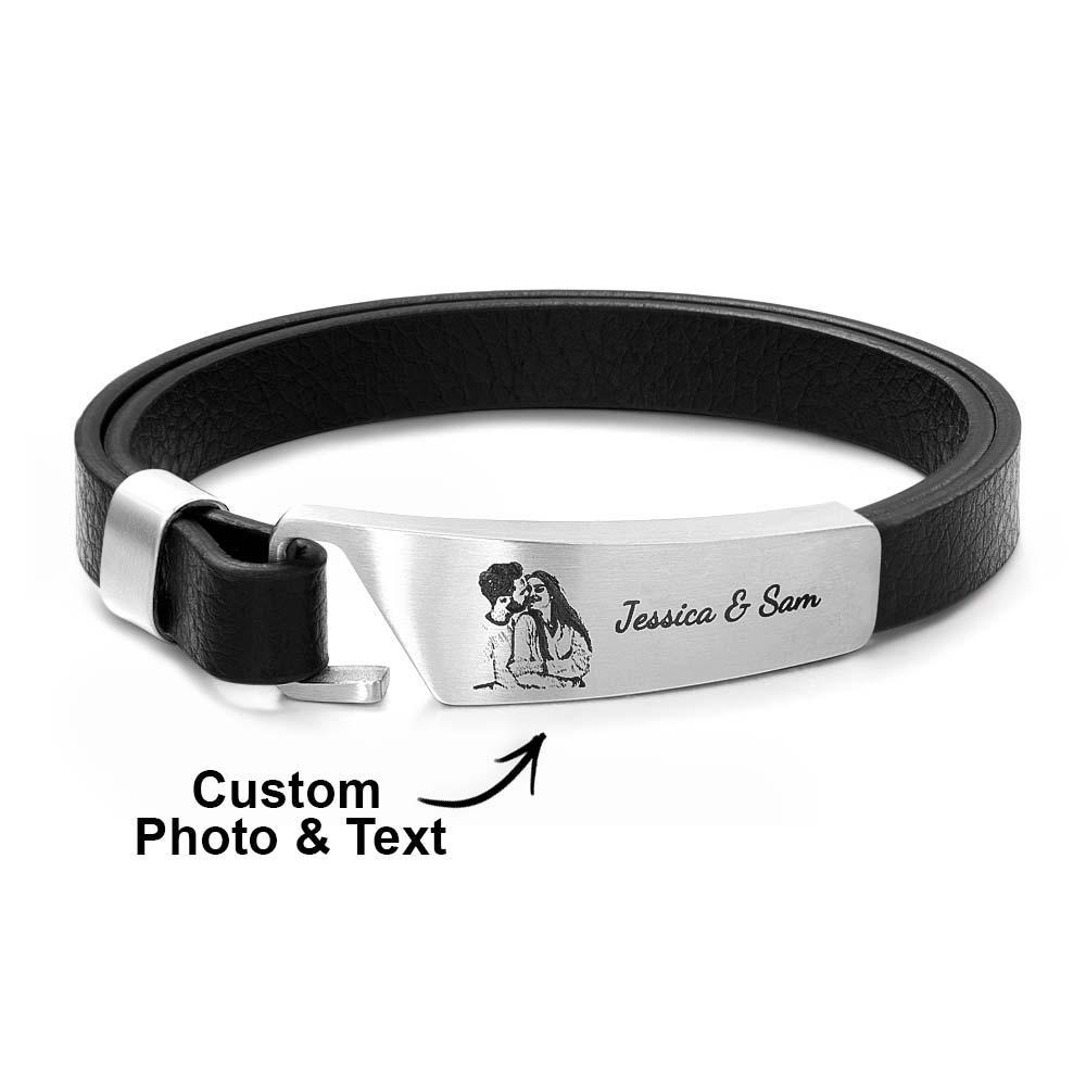 Custom Photo Leather Bracelet With Text Simple Retro Bracelet Gift For Men - soufeelus