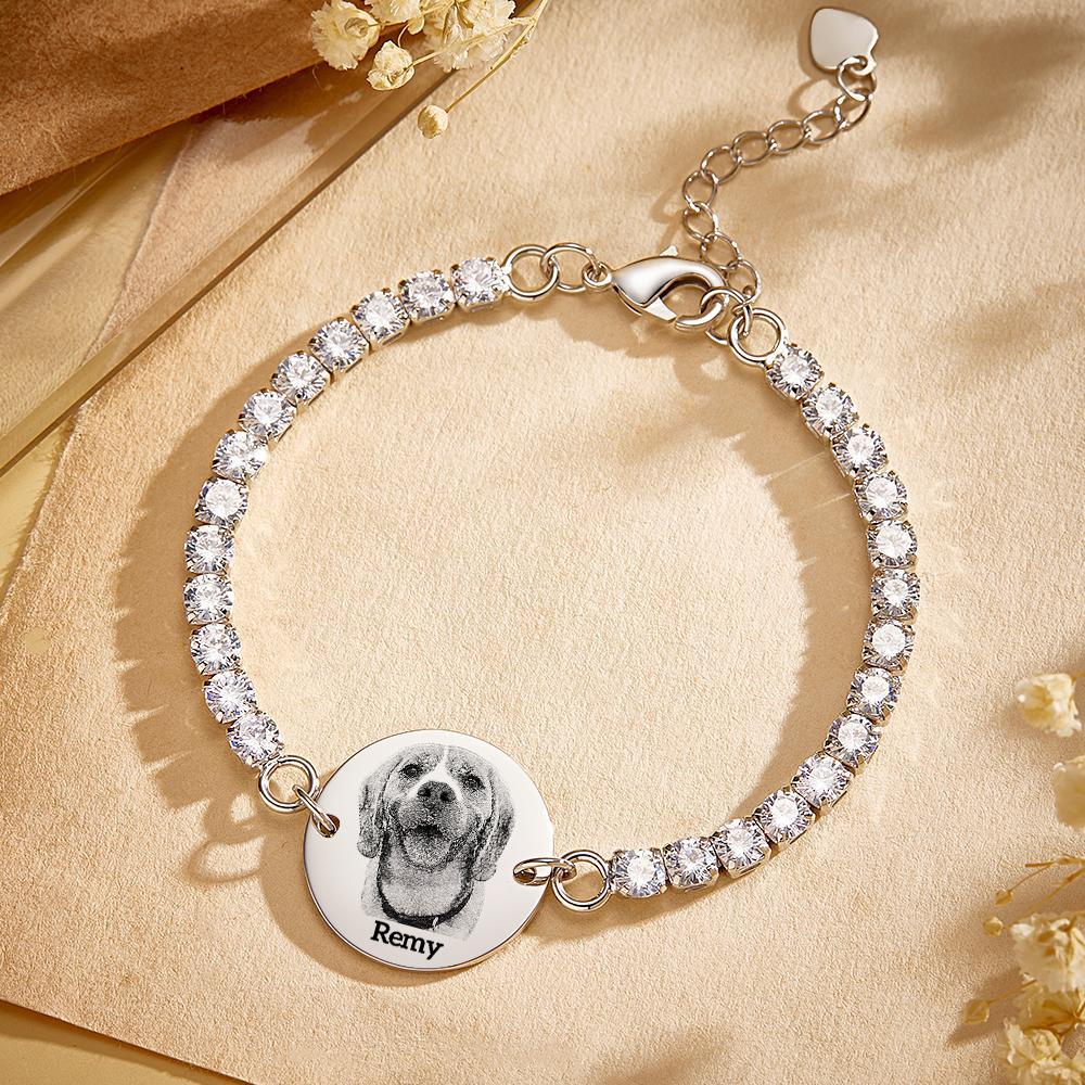 Custom Pet Photo and Name Tennis Bracelet Unique All Diamonds Bracelet Gift For Pet Lovers - soufeelus