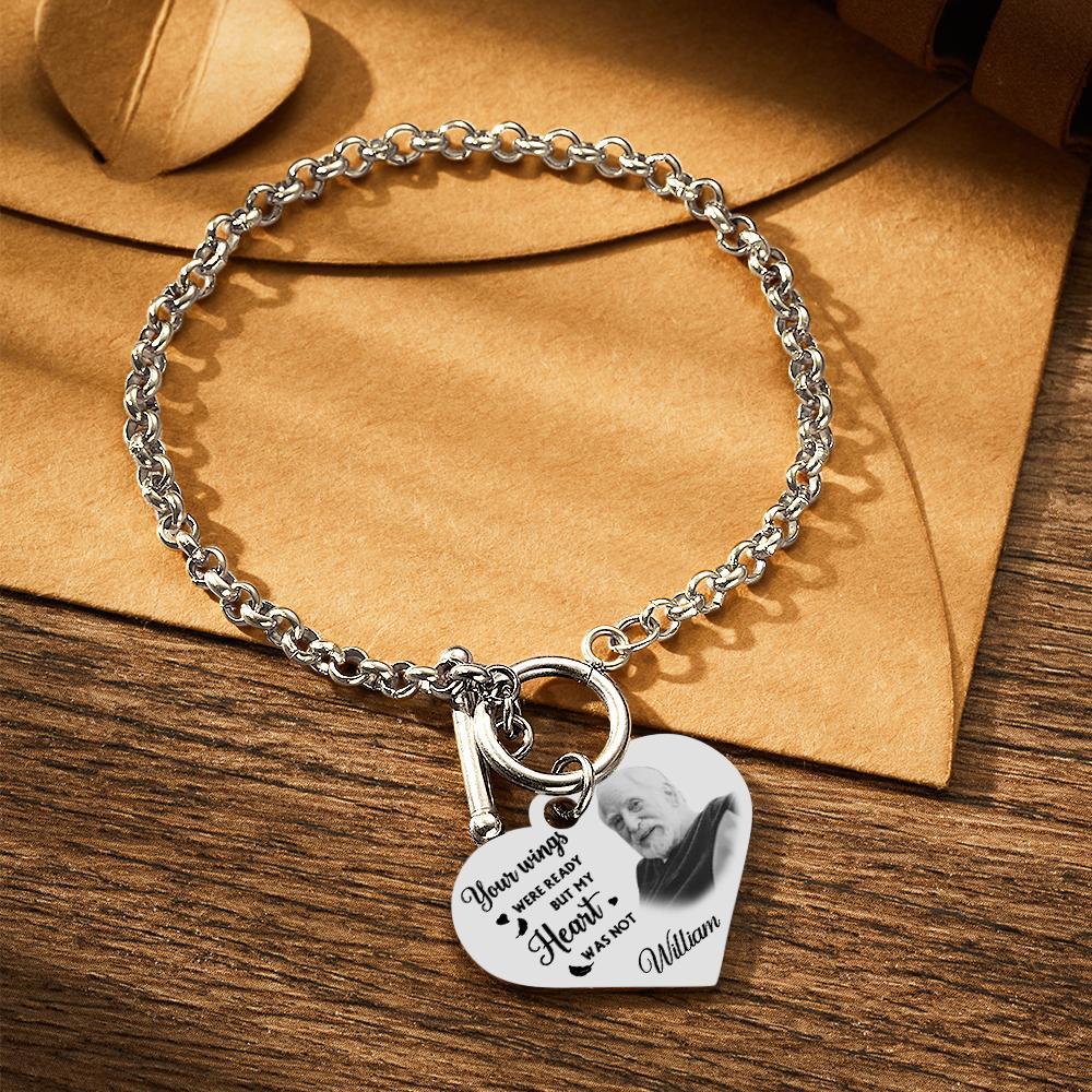 Custom Photo Bracelet with Heart Memorial Engraved Bracelet Engraving Stainless Steel Bracelet - soufeelus