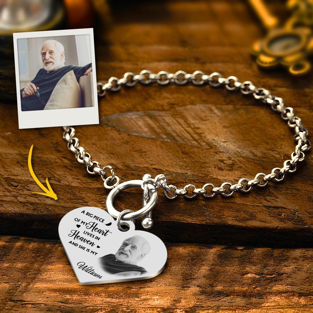 Custom Photo Bracelet with Heart Memorial Engraved Bracelet Engraving Stainless Steel Bracelet - soufeelus