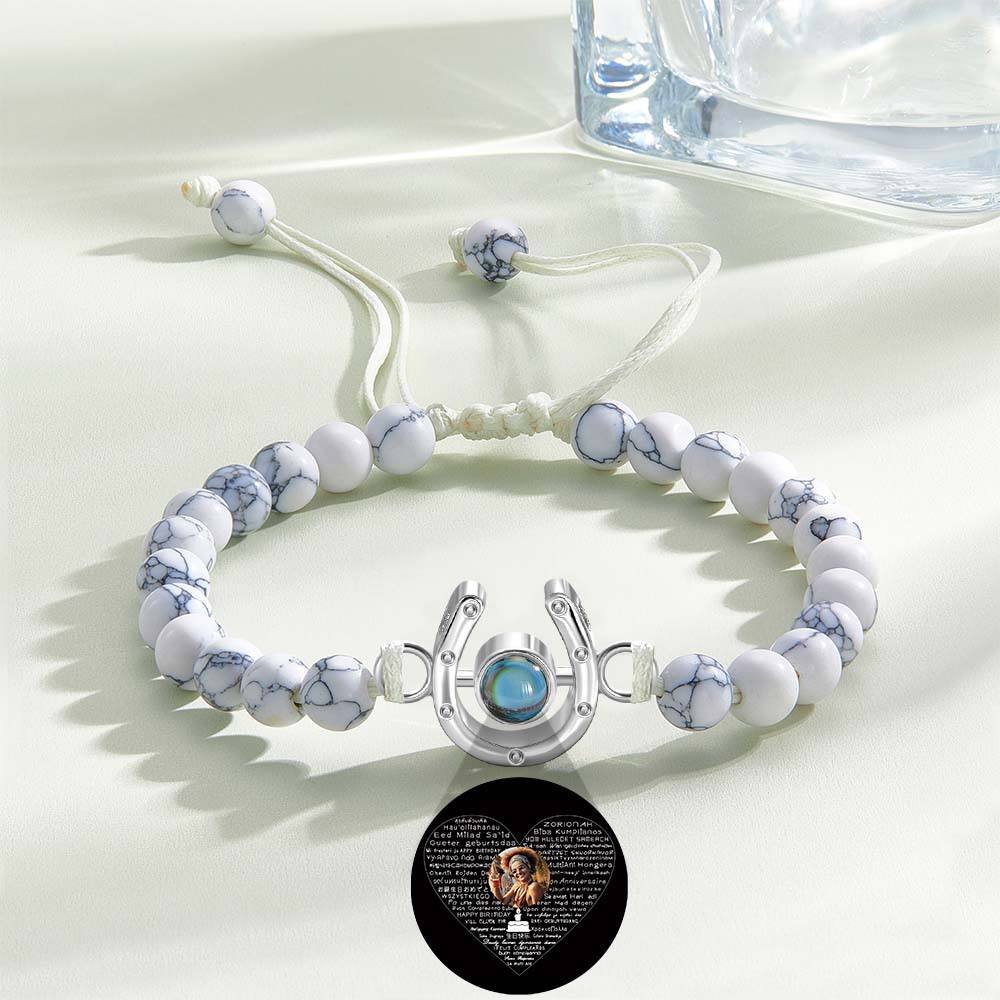 Personalized Horseshoe Charm Photo Projection Beads Bracelet Gift for Horse Lovers - soufeelus