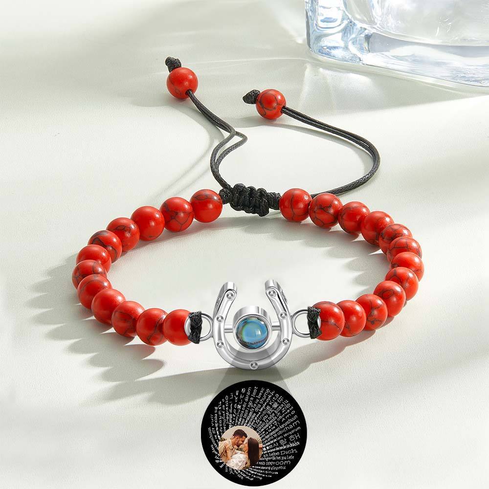 Personalized Horseshoe Charm Photo Projection Beads Bracelet Gift for Horse Lovers - soufeelus