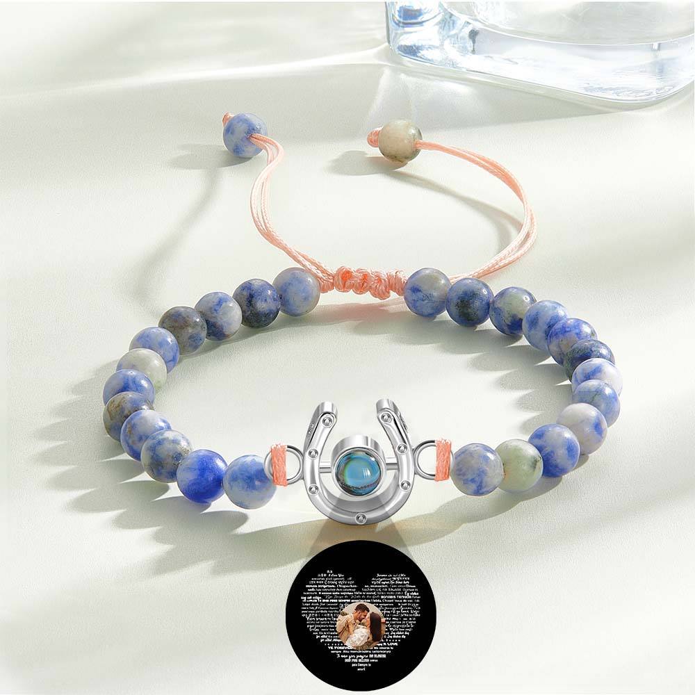 Personalized Horseshoe Charm Photo Projection Beads Bracelet Gift for Horse Lovers - soufeelus