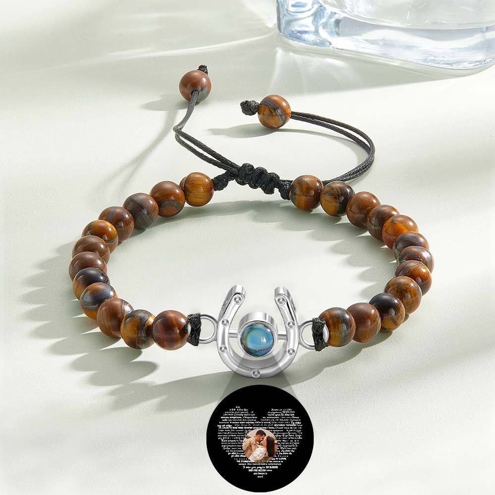Personalized Horseshoe Charm Photo Projection Beads Bracelet Gift for Horse Lovers - soufeelus
