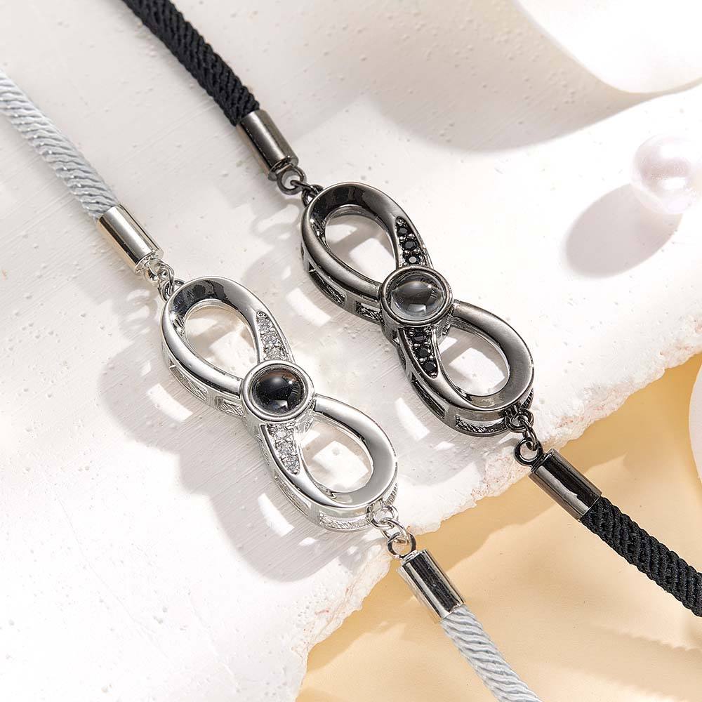 Personalized Infinite Projection Bracelet Set of 2 with Magnetic Heart Bracelet Anniversary Gift for Couple - soufeelus