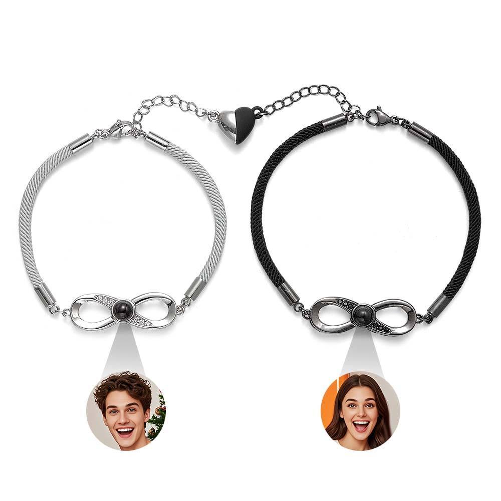 Personalized Infinite Projection Bracelet Set of 2 with Magnetic Heart Bracelet Anniversary Gift for Couple - soufeelus