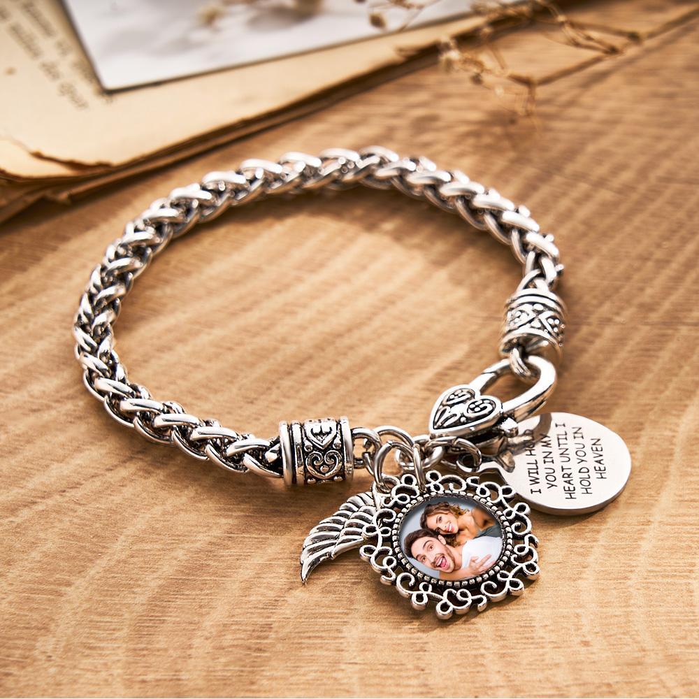 Photo Memorial Bracelet Photo Memory Gifts Remembrance I'll Hold You In My Heart Angel Wing Jewelry - soufeelus