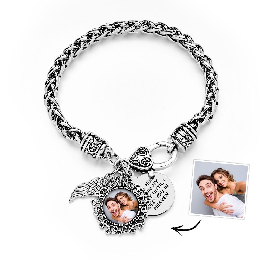 Photo Memorial Bracelet Photo Memory Gifts Remembrance I'll Hold You In My Heart Angel Wing Jewelry - soufeelus