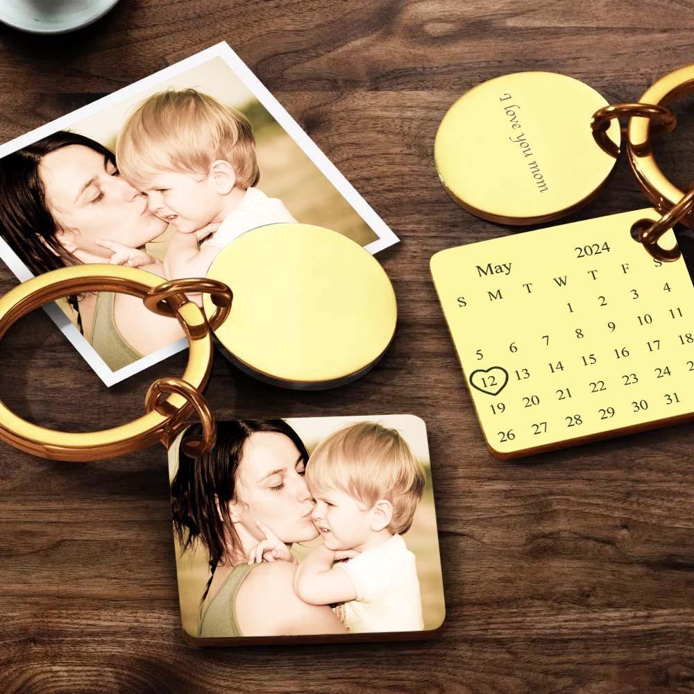 Custom Photo Keychain Engraved Calendar Keychain Gift for Mother - soufeelus