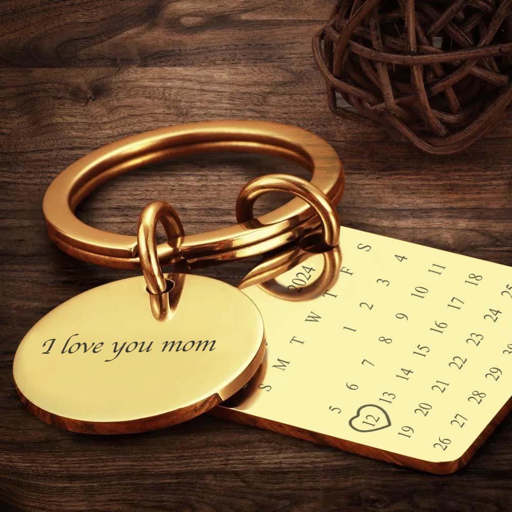 Custom Photo Keychain Engraved Calendar Keychain Gift for Mother - soufeelus