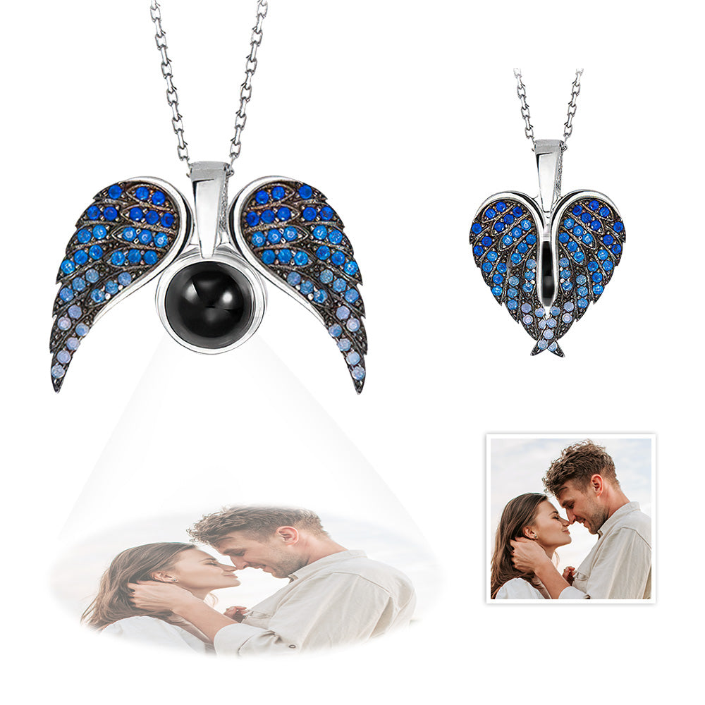 Custom Projection Necklace Wing Heart-shaped Wings Pendant Necklace Gift for Her - soufeelus
