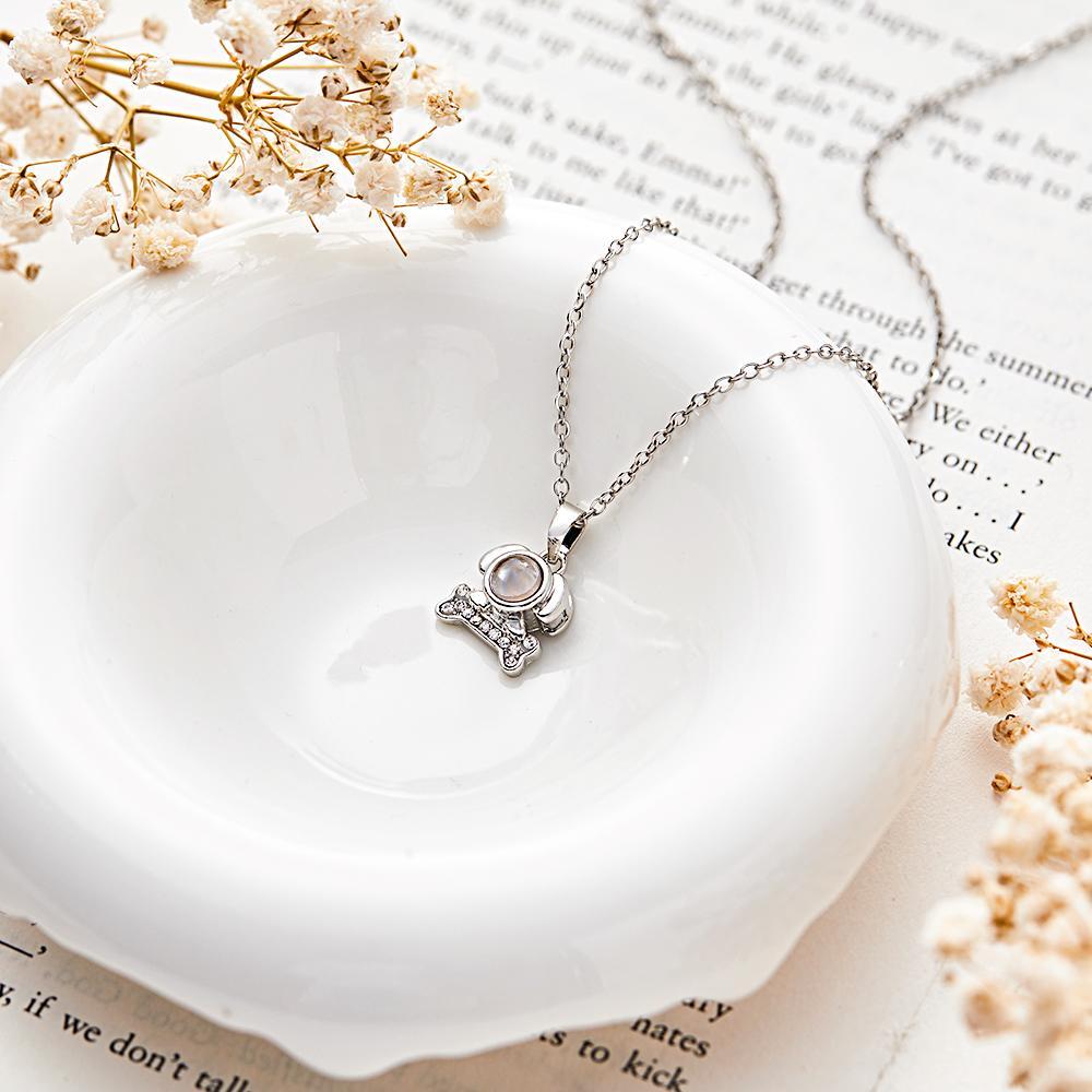 Custom Photo Projection Lovely Dog Bone Necklace Trendy Gift for Pet Lover - soufeelus