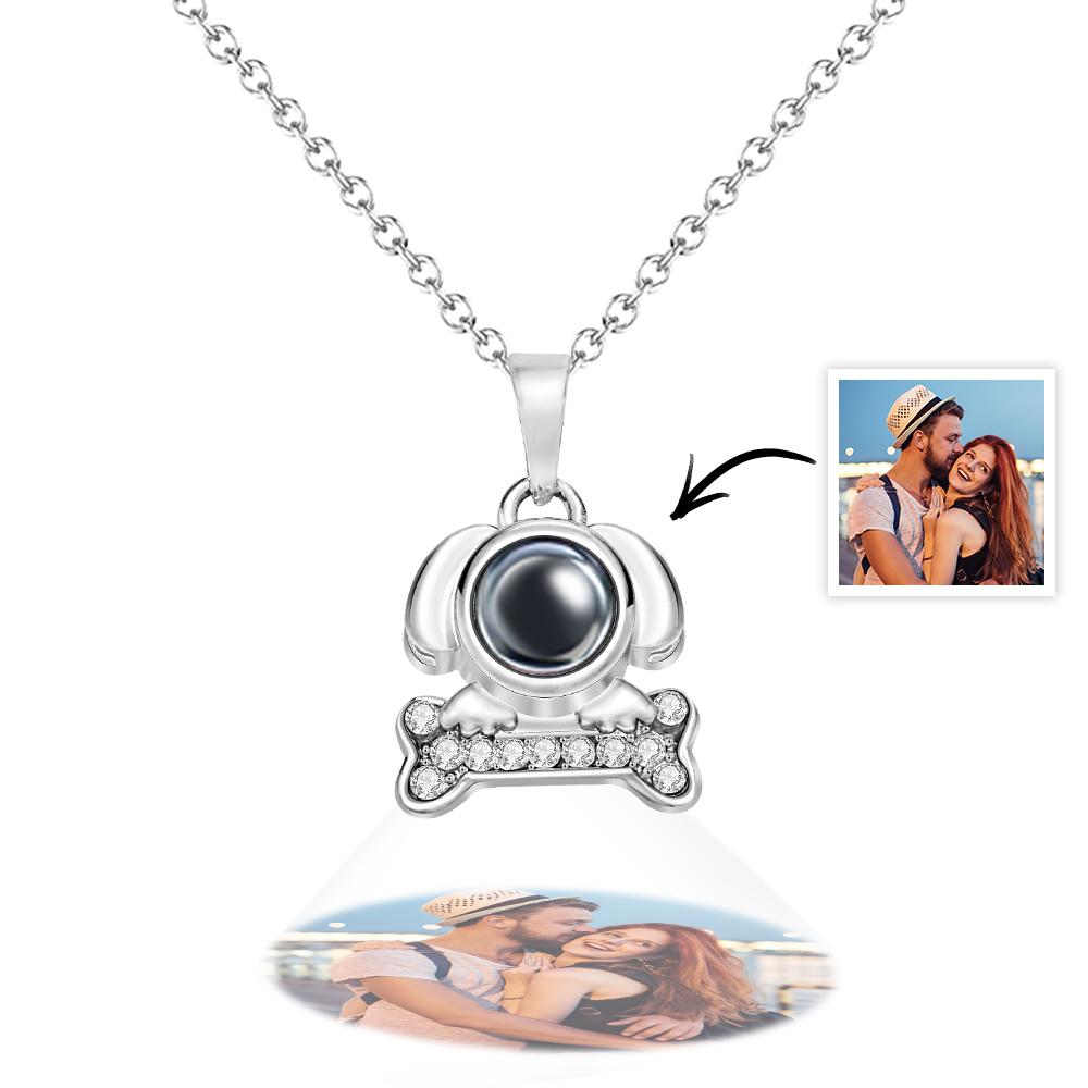 Custom Photo Projection Lovely Dog Bone Necklace Trendy Gift for Pet Lover - soufeelus