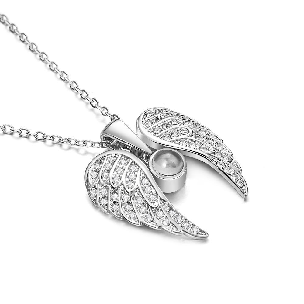 Personalized Picture Projection Necklace with Sliver Wings Special Present for Thanksgiving Day - soufeelus