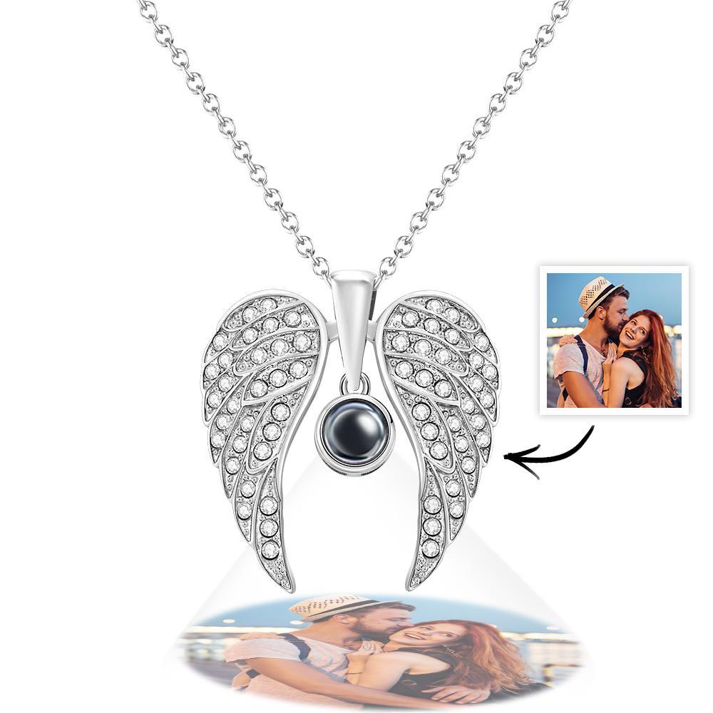 Personalized Picture Projection Necklace with Sliver Wings Special Present for Thanksgiving Day - soufeelus