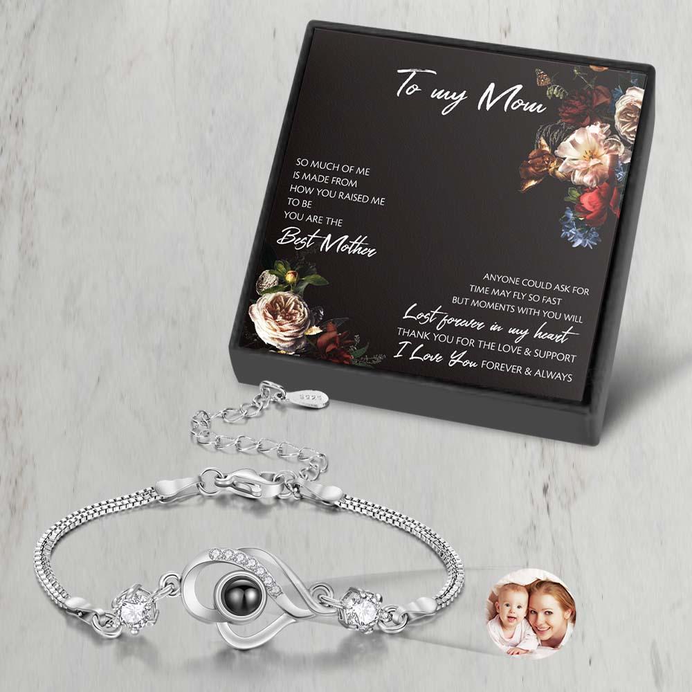 Custom Photo Bracelet Overlapped Hearts Projection Bracelet Gift for Mom Best Mother's Day Gift - soufeelus