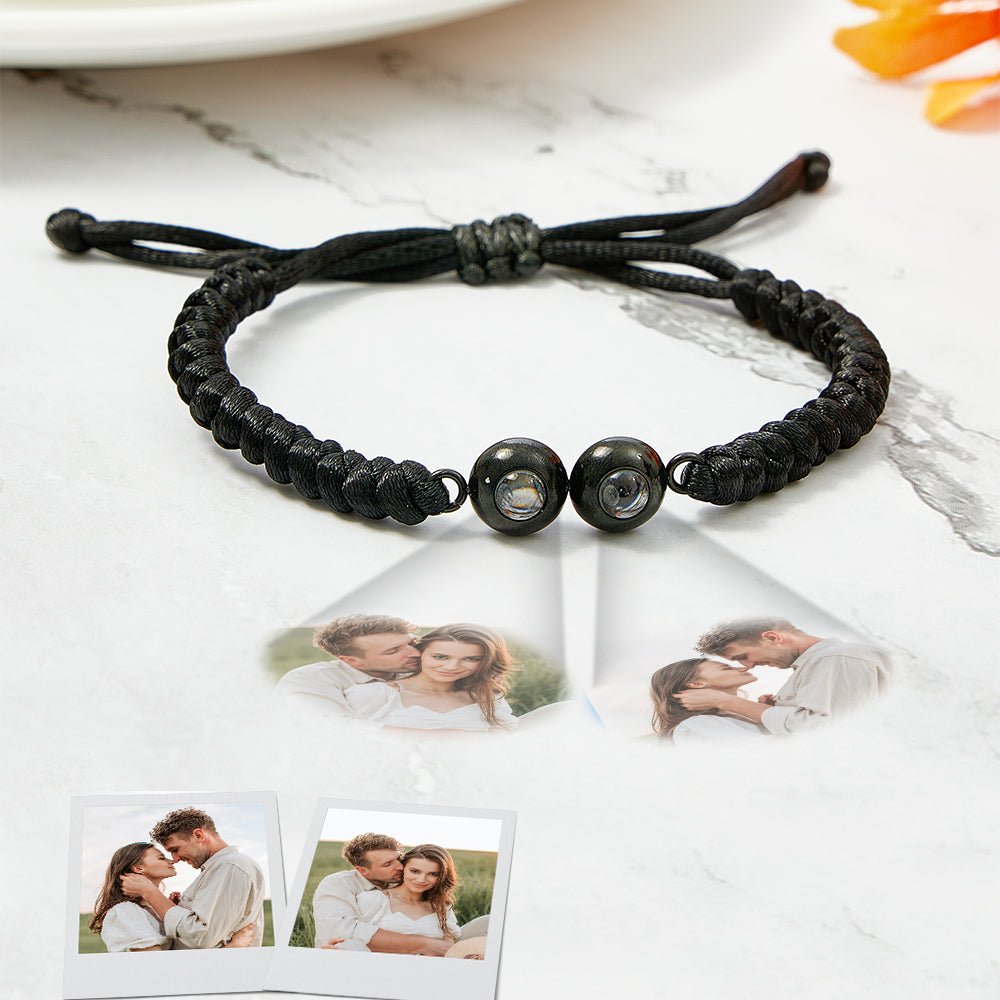 Personalized Double Pendant Projection Weave Bracelet Custom Photo Bracelet Gift for Couple Family - soufeelus