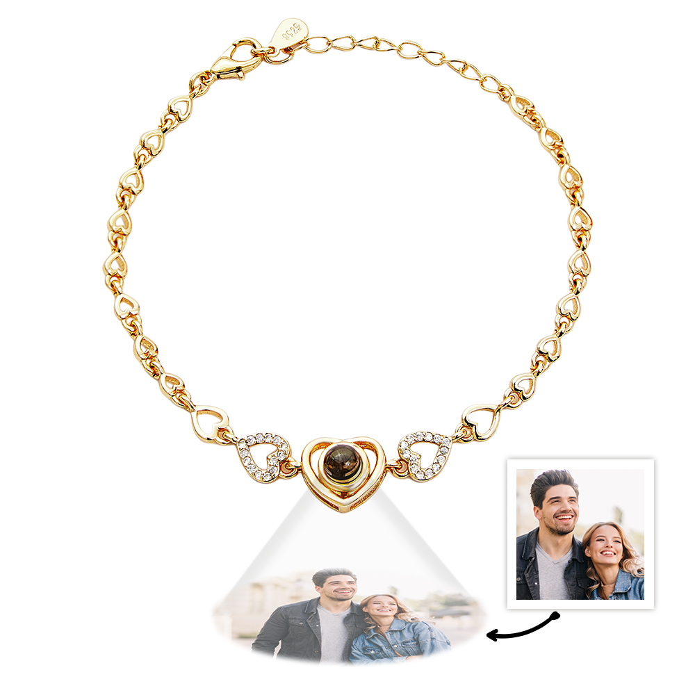 Custom Photo Projection Heart Link Bracelet Personalized Bracelet Silver Picture Bracelet Personalized Photo Memorial Bracelet