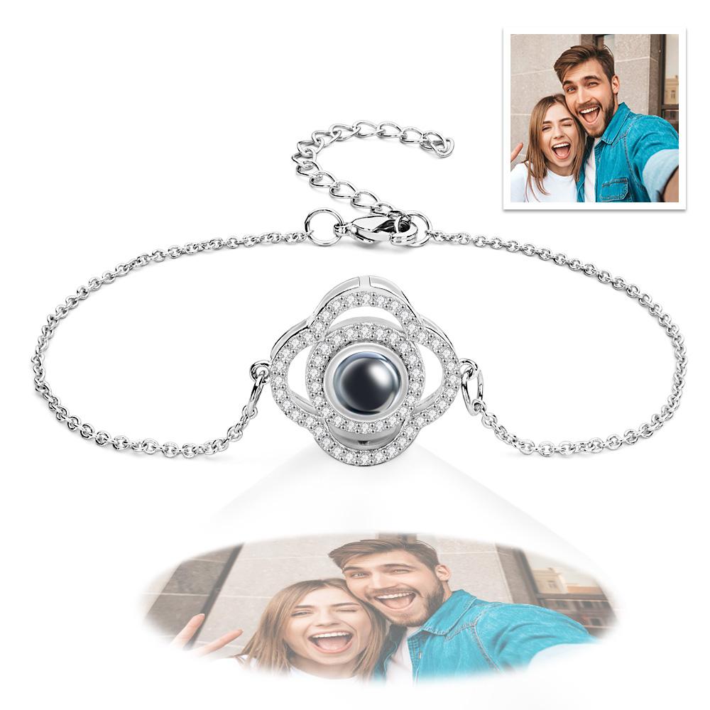Custom Clover Photo Projection Bracelet Personalized Picture Inside Bracelet Keepsake Jewelry - soufeelus