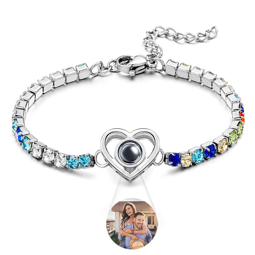 Custom Photo Projection Bracelet Fashionable All Diamonds Heart Shaped Charm Bracelet Gifts For Her