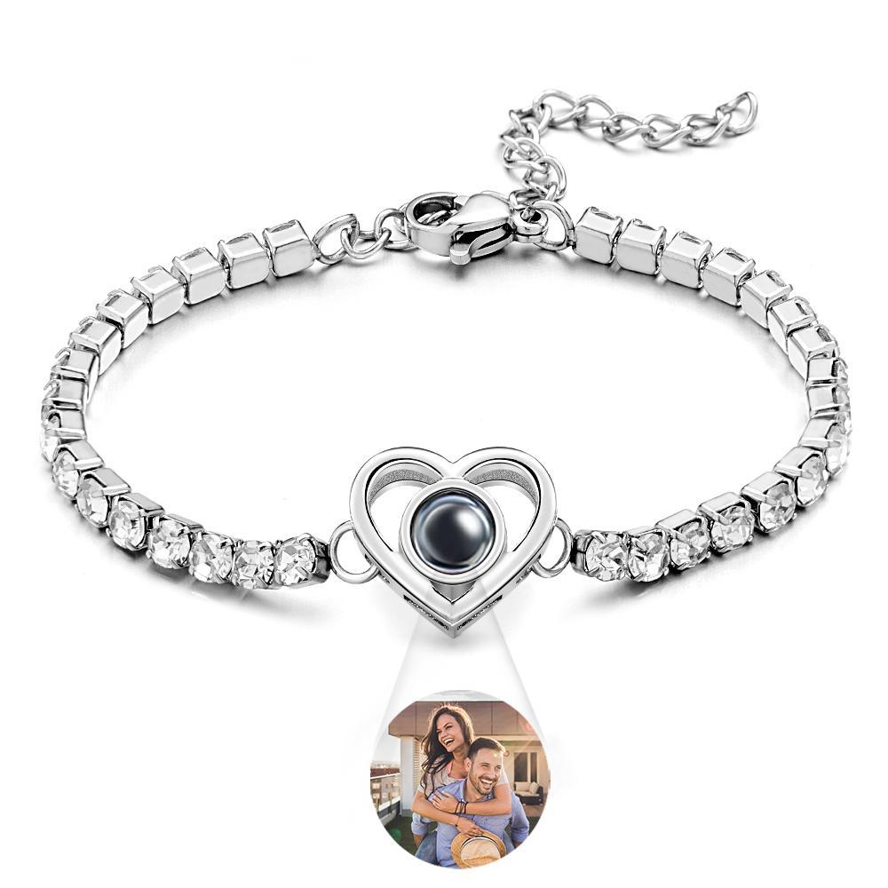 Custom Photo Projection Bracelet Fashionable All Diamonds Heart Shaped Charm Bracelet Gifts For Her - soufeelus