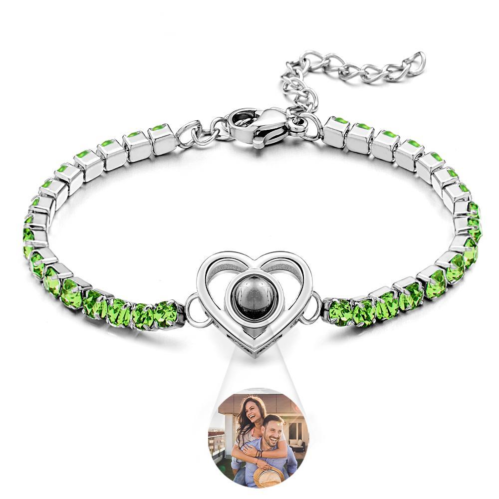 Custom Photo Projection Bracelet Fashionable All Diamonds Heart Shaped Charm Bracelet Gifts For Her - soufeelus