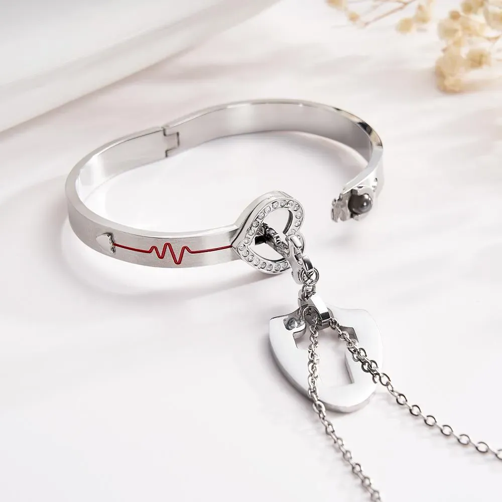 Custom Projection Couple Bracelets & Necklace with Real Rose Bear Gift box Rose Shaped Necklace Gift Box Jewellery Gift Box