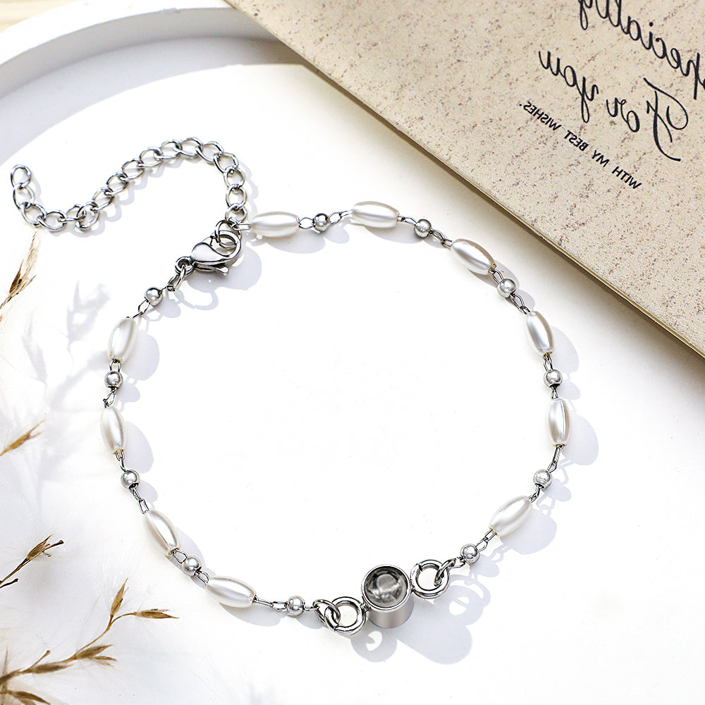 Custom Projection Photo Bracelet Pearl Chain Girl Gift - soufeelus