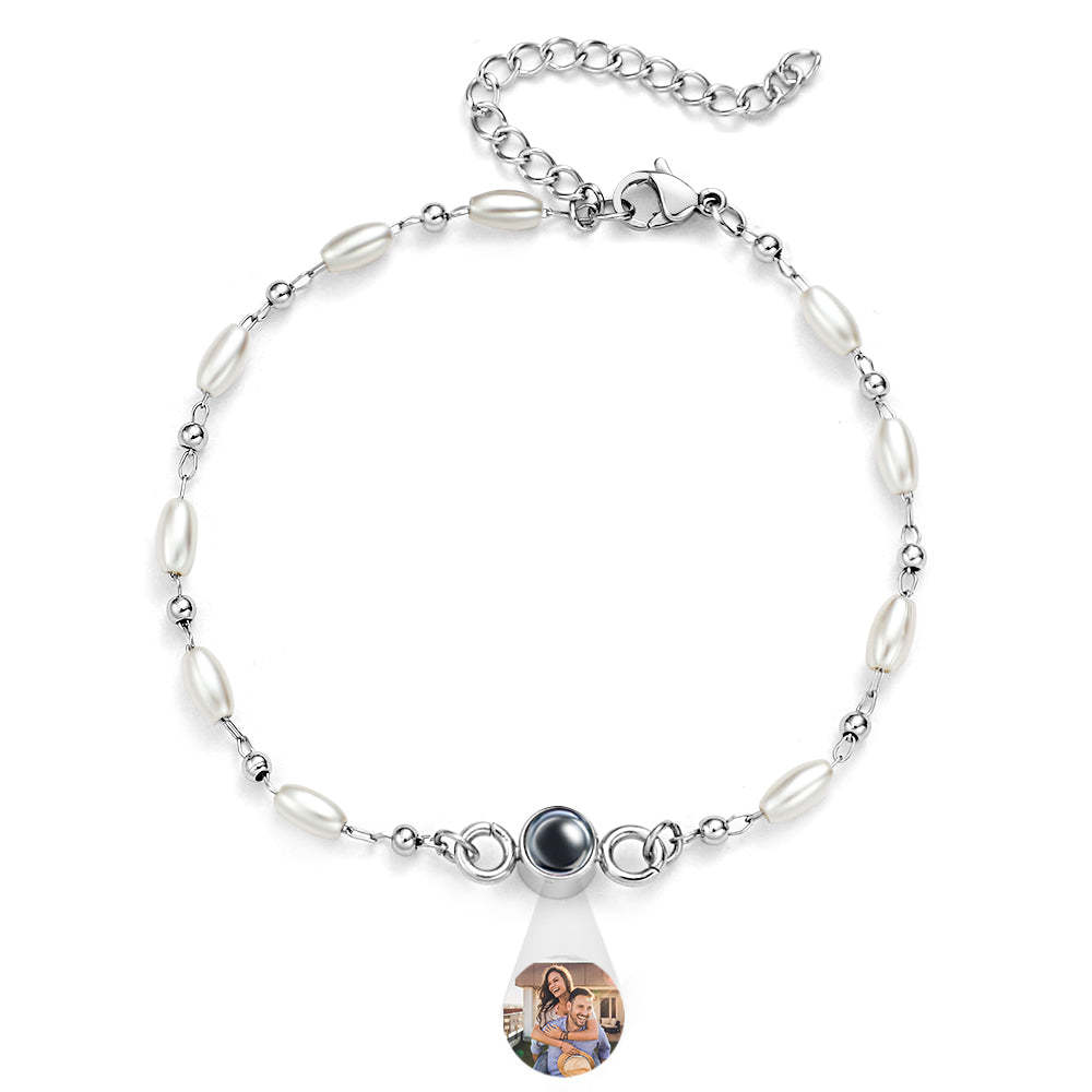 Custom Projection Photo Bracelet Pearl Chain Girl Gift - soufeelus
