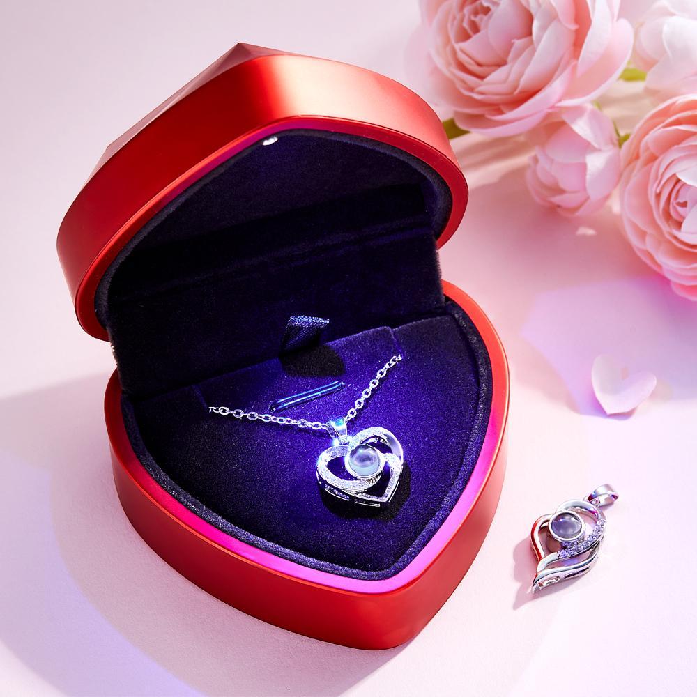 2 Pcs Pendants Photo Projection Heart Pendant Necklace Gifts for Women Mom with Led Light Heart Gift Box Valentine's Day Gifts - soufeelus