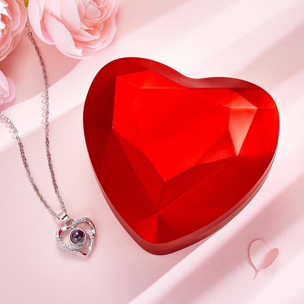 2 Pcs Pendants Photo Projection Heart Pendant Necklace Gifts for Women Mom with Led Light Heart Gift Box Valentine's Day Gifts - soufeelus