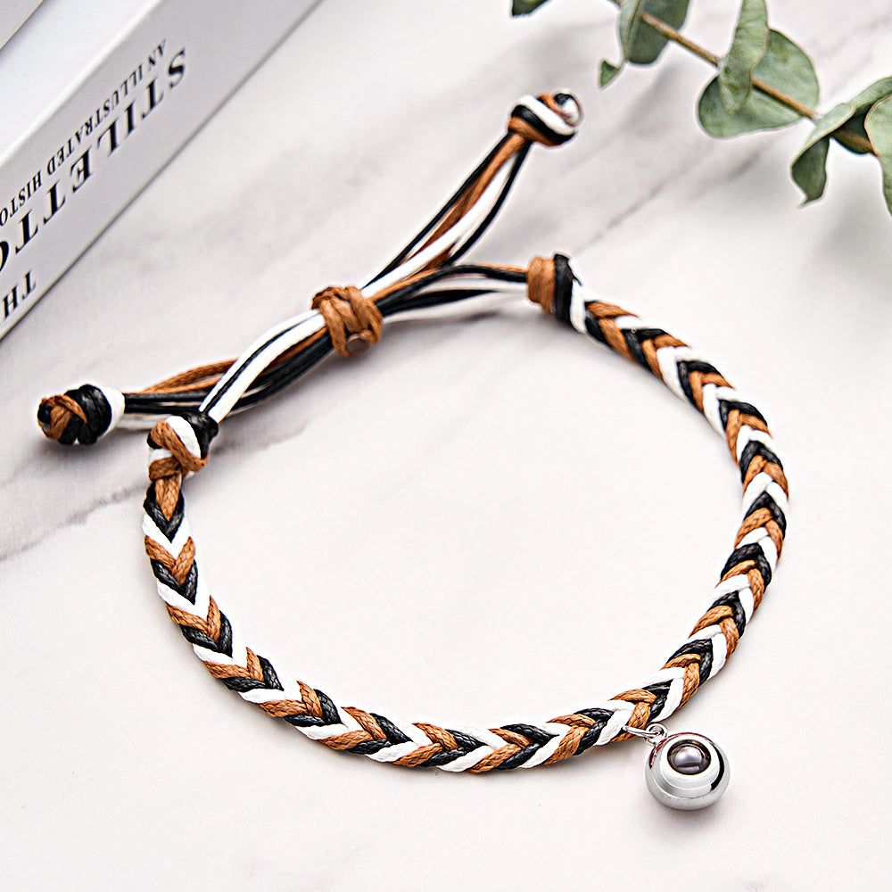 Personalized Projected Picture Bracelet Twist Rope With Round Pendant Warm Christmas Gift For Men - soufeelus