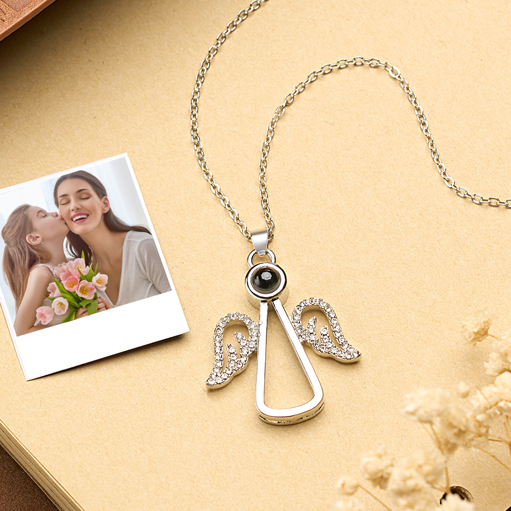 Angel Photo Necklace Personalised Projection Necklace Mother's Day Gifts - soufeelus